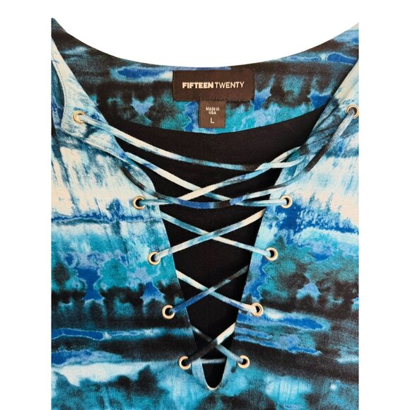 2/$30 Fifteen Twenty Large Tie-Dye Dress Bodycon Lace-Up Neckline NWT - Picture 4 of 11